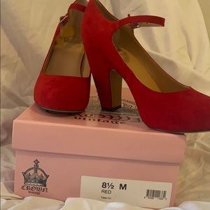 Red suede maryjane heels
